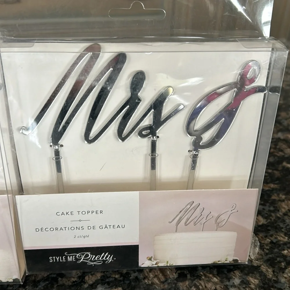 STYLE ME PRETTY SILVER CAKE TOPPER SILVER LOT OF 2 NWT